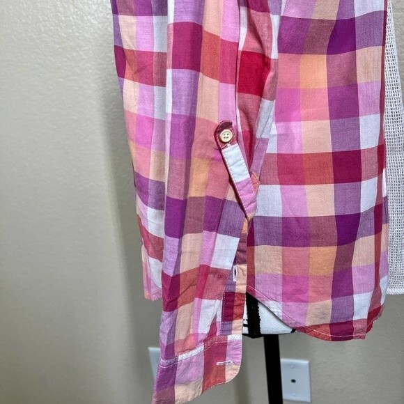 Anthropologie Isabella Sinclair pink Hibiscus Tea plaid Shirt Button up size XS - Picture 13 of 13